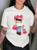 Round Neck Casual Fashion Cute Cool Little Bear Pattern Print Sleeve Summer Short Sleeved Harajuku Streetwear Tops Tees