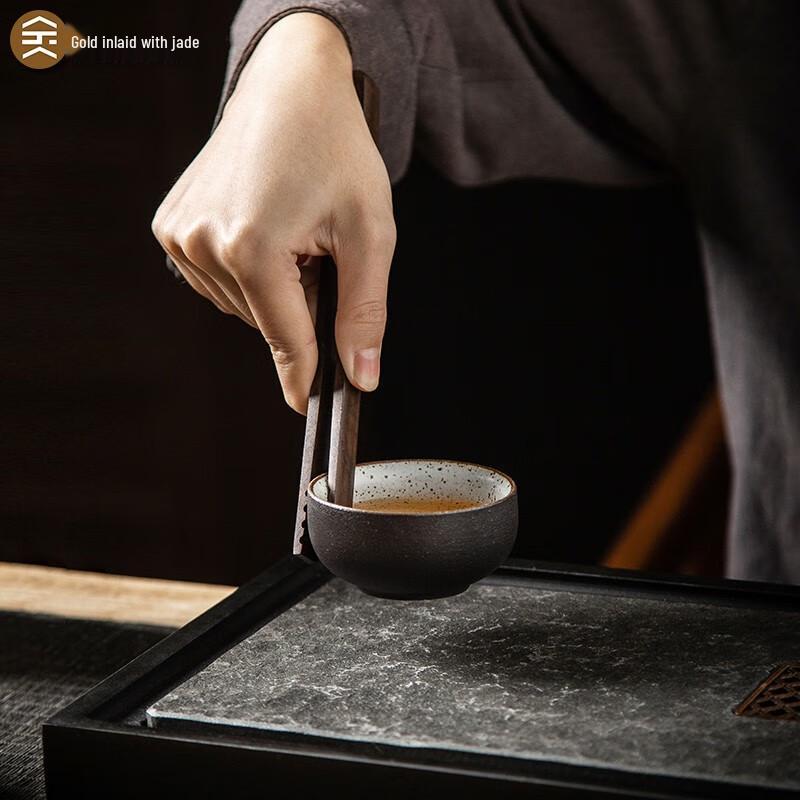 Gold-Inlaid Jade & Ebony Tea Ceremony Six Gentlemen Set