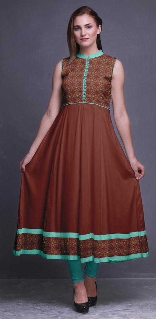 Bimba Black Floral Printed Women Designer Mandarin Collar Anarkali Dress Indian Ethnic Kurta
