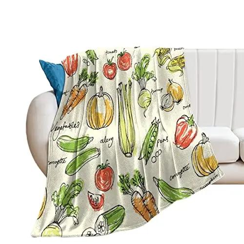 Fresh Lemons Throw Blanket Fruits Vegetables Theme Flannel Blanket Super Soft Lightweight Blanket for Bed Sofa Couch Living Room