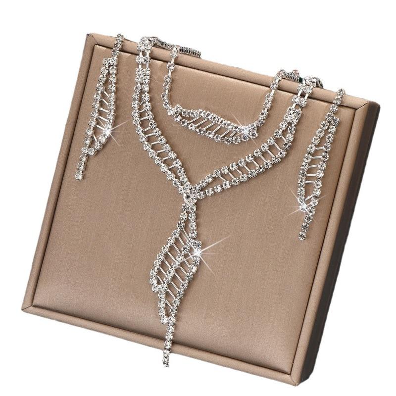 New European and American Style Bridal Fashion Necklace and Earring Set - Premium Rhinestone
