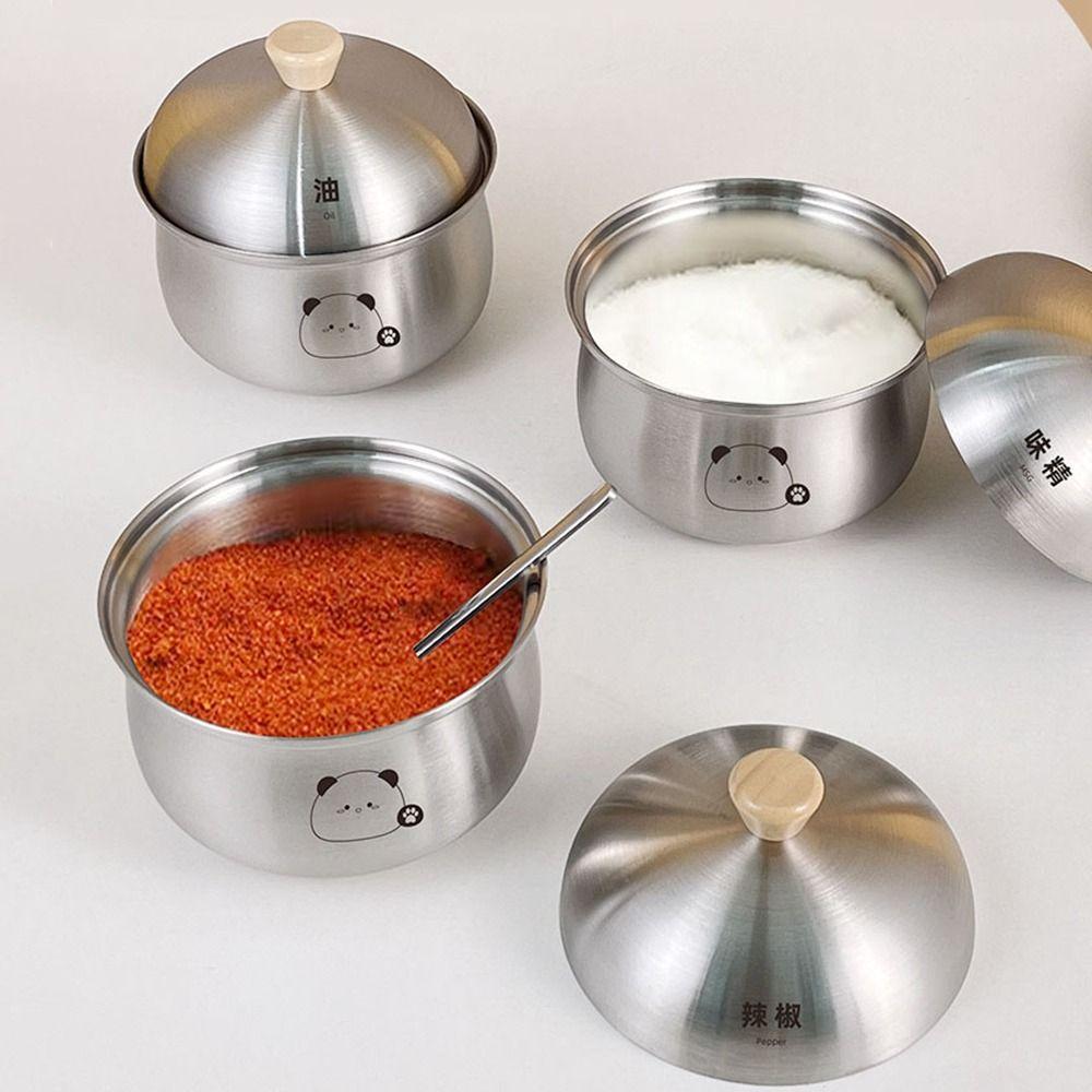 Silver Stainless Steel Sugar Bowl Large Capacity Seasoning Jar Durable Salt Organizer  for Kitchen