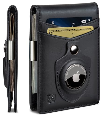 SERMAN BRANDS Portafoglio con Fermasoldi - Portafoglio da Uomo Sottile per Tasca Anteriore Porta Carte con Blocco RFID Pieghevole Mini Minimalista, 4,3 pollici x 3,1 pollici x 0,6