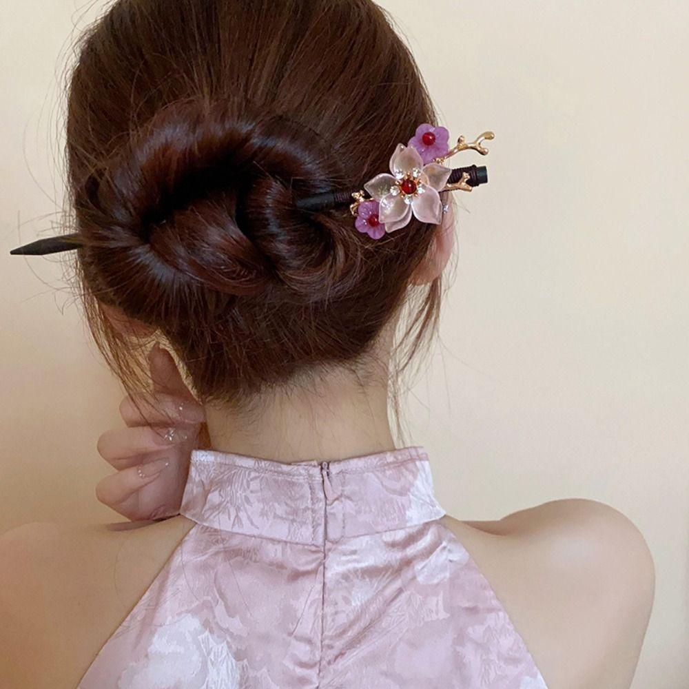 Wooden Hanfu Hair Chopsticks  Flower Hair Fork Elegant Chinese Style Hair Stick  Girls