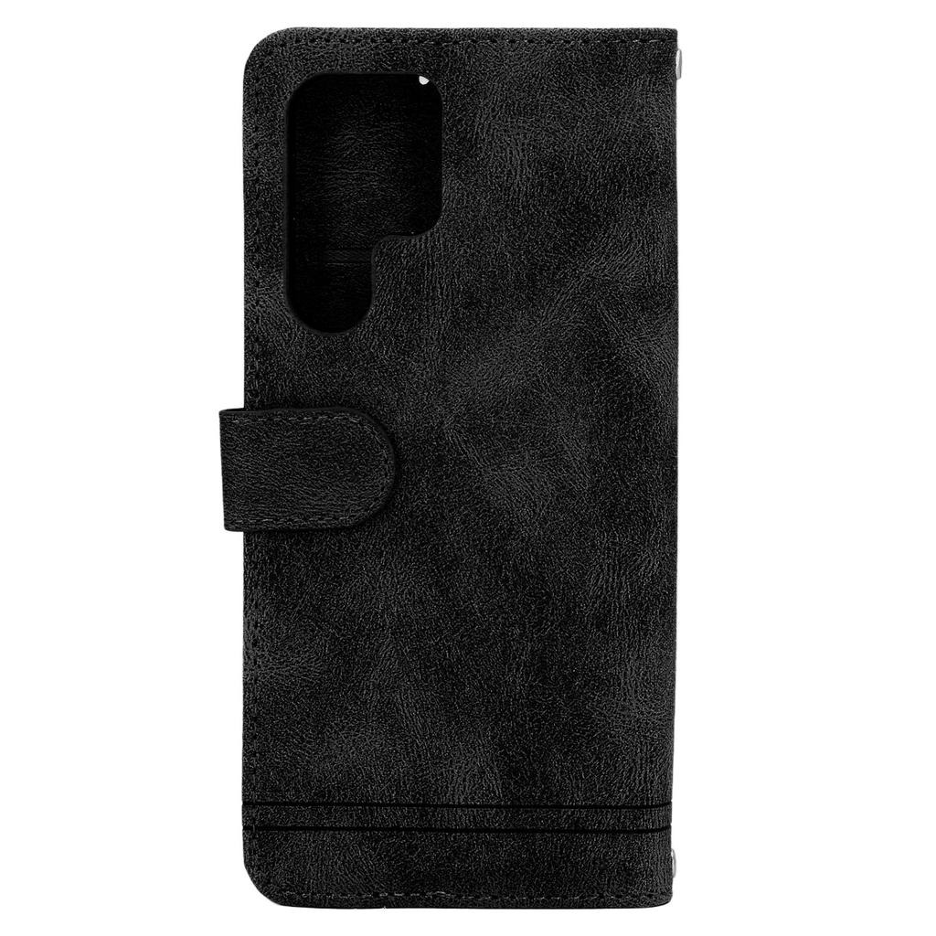Mobile Phone Leather Case Dust Proof Scratch Resistant Magnetic Wallet Protective Case for Galaxy S22 Ultra Black