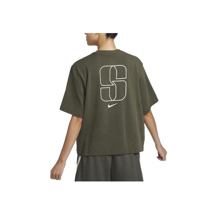 Nike Sabrina Geometric Pattern Ribbed Round Neck Casual Sports Short Sleeve T-Shirt Women T-Shirt Olive FJ2701-325