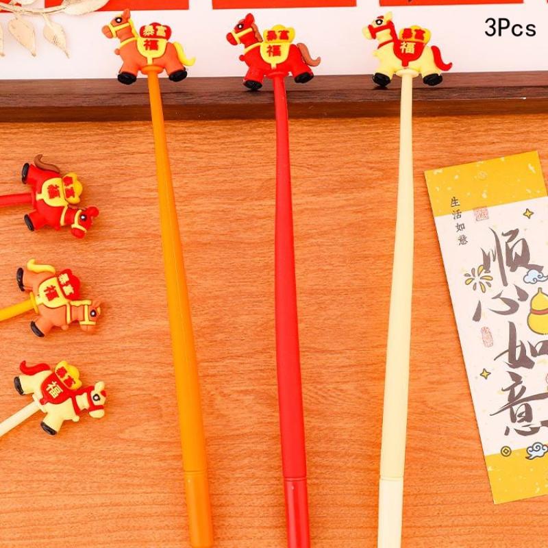3Pcs Cute Cartoon Pony Swinging Gel Pen Horse Year Stationery Pen Neutral Pen Student Kids School Writing Stationery Supplies as the picture