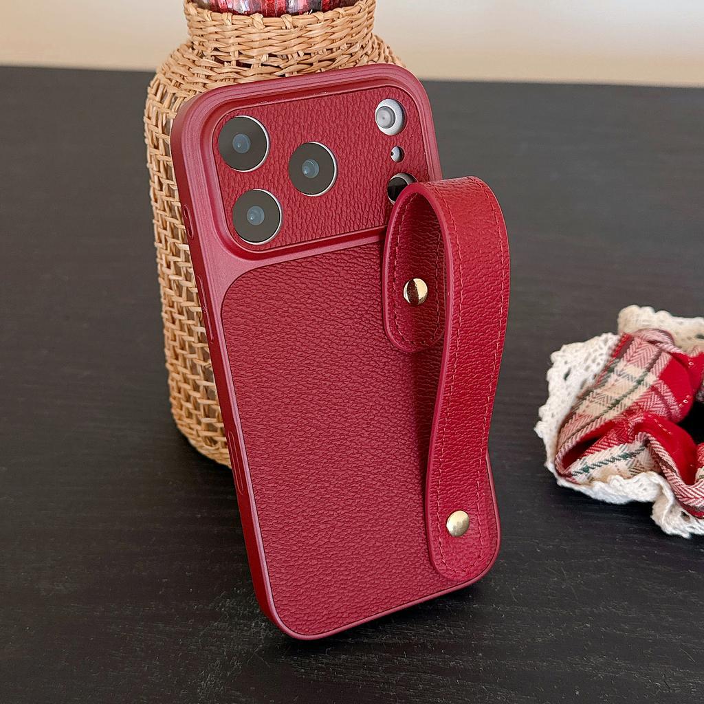 Wristband Leather Skin Hybrid Phone Case For iPhone 17 Pro Max iPhone 16 15 14 13 Pro Max with Hand Strap PC+PU Matte Anti-skid Hard Cover