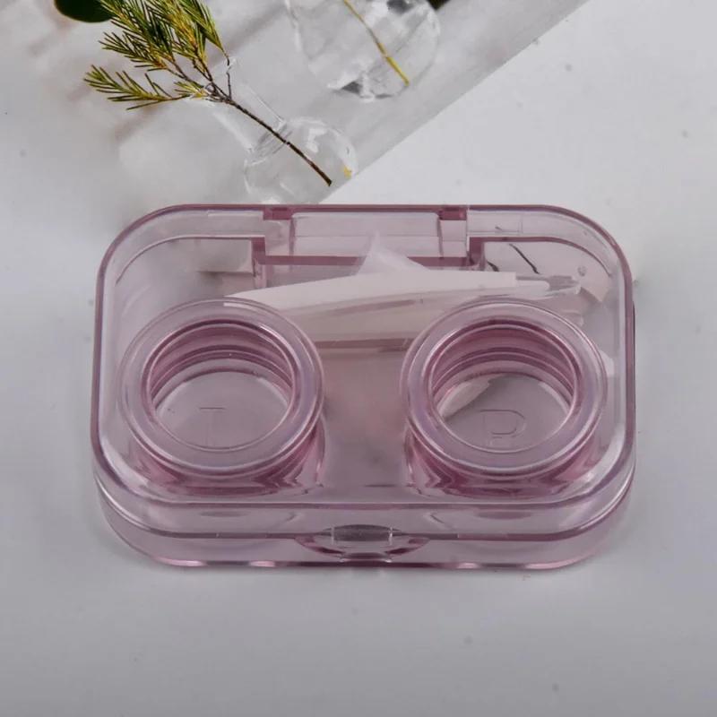 Candy Color Girls Contact Lenses Box Mini Clear Portable Contact Lens Case with Tweezer Suction Stick Set for Travel Kit Holder