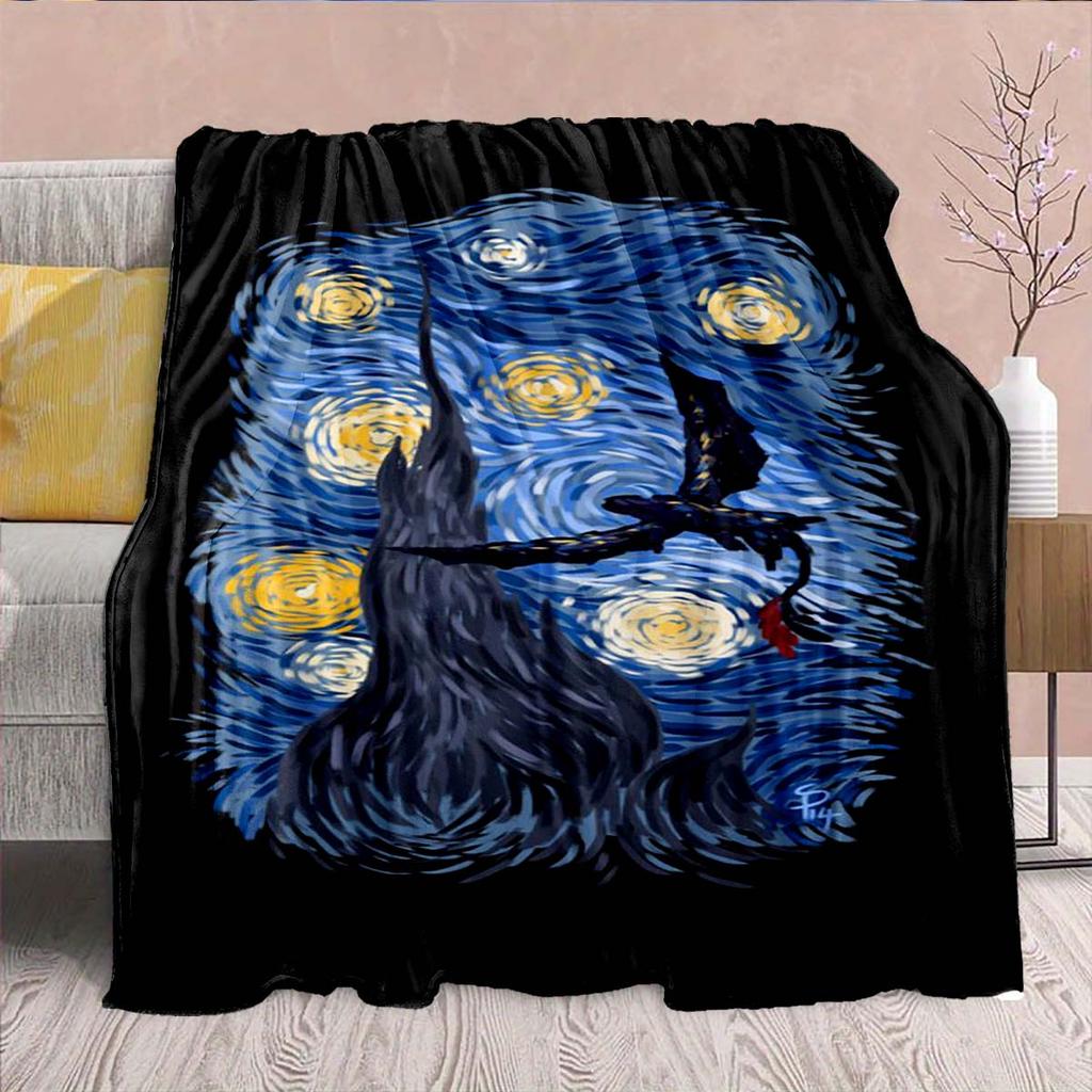 Black Dragon Plush Blanket Flannel Dark Mythical Dragon Design Warm Cozy Soft Throw Decor -QJY