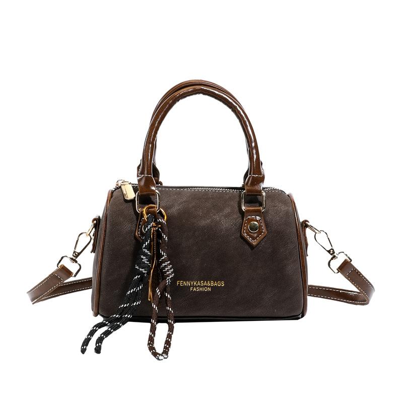 Hand-held Cylindrical Bag with High-quality Texture, Boston-style Bag, Fashionable Single-shoulder Crossbody Bag