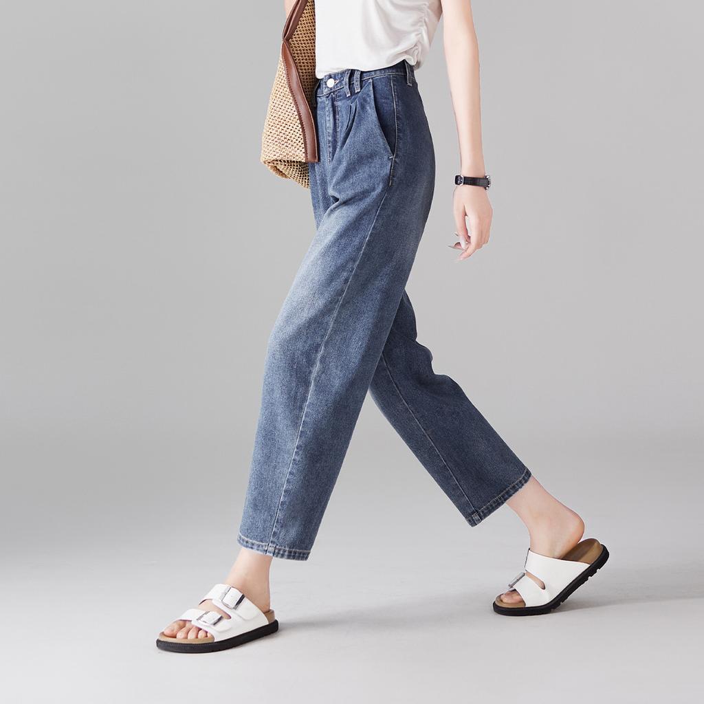 Double pleated high waisted jeans for women in the summer of 2025, thin, fashionable, loose, versatile, and slimming Harun pants