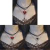 Gothic Vintage Heart Pearl Cross Pendant Necklace With Alloy Chain For Women