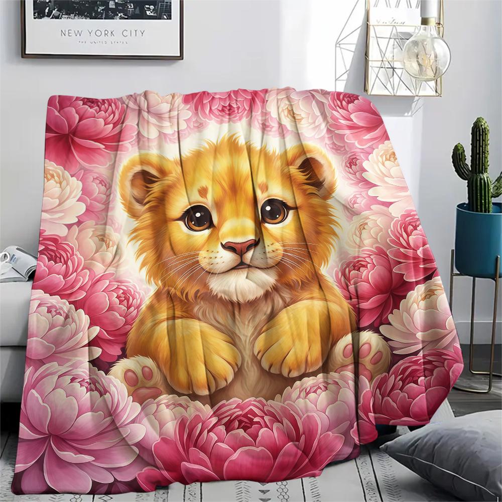 1Pc Cartoon Print Flannel Blanket, High Quality Comfortable for All Seasons, Home Decor, Warmth and Comfort, Perfect for Christmas Birthday Gift