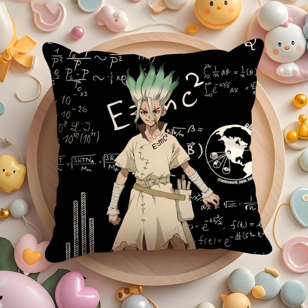 D-Dr.Stone Anime Cushion Cover Plush Fabric Soft Double-Sided Printed Sofa Warm Winter Home Gift Pillow Cover