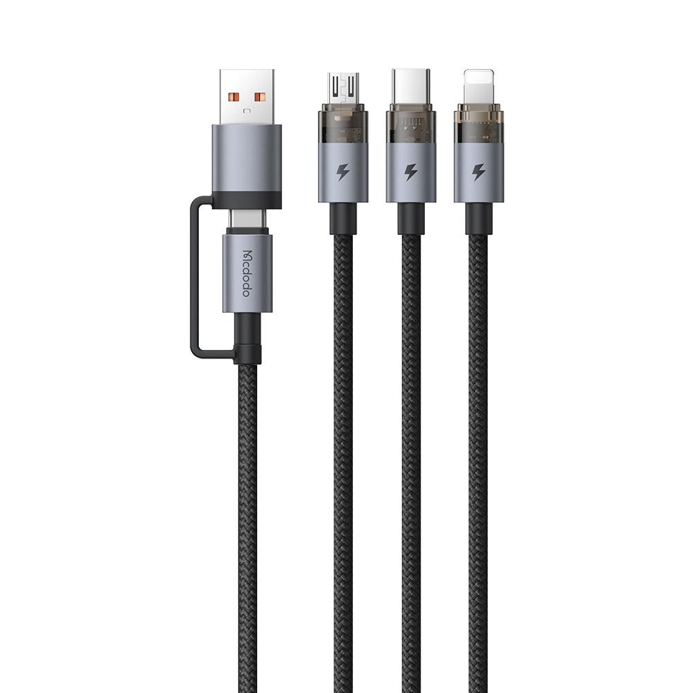 MCDODO CA-7260 1.2m USB A + USB C to USB C + Lightning + Micro Fast Charging Cable with Indicator Light