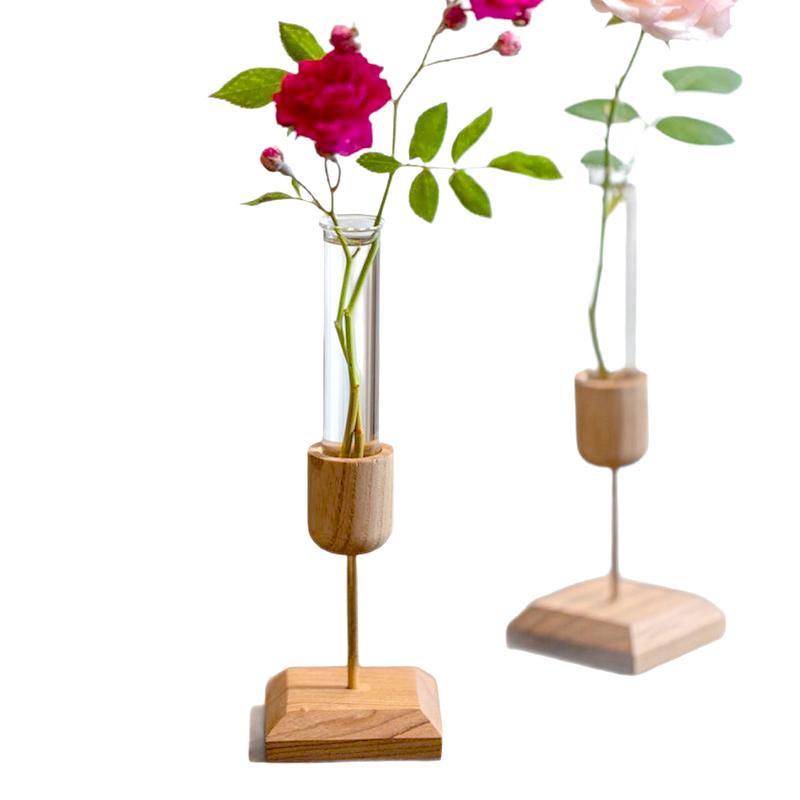 1Pc Flower Pot Durable Plant Transparent Wooden Stand Creative Vase Test Tube Hydroponic