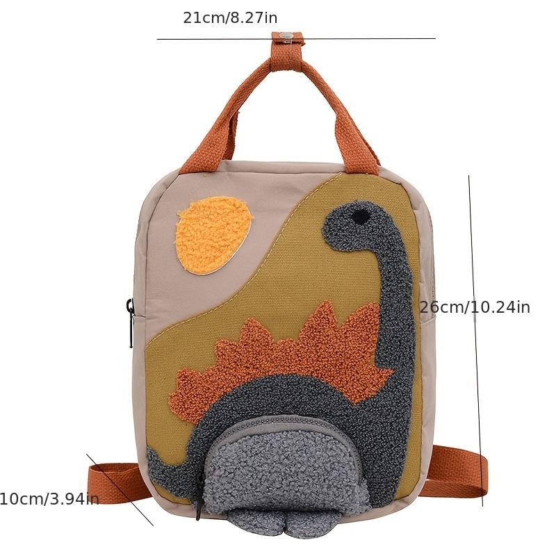 Khaki Lightweight Canvas Backpack Cute Dinosaur-Themed for Youngsters Adjustable Straps Zip Closure Colorful Embroidery Ideal for School & Outings