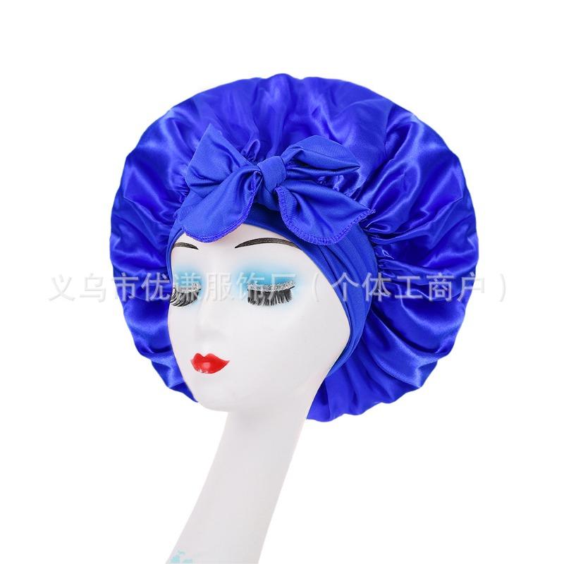 Ladies Satin Ribbon Round Cap Satin Bow Nightcap Hair Care Cap Extra Large Beauty Hair Care Cap