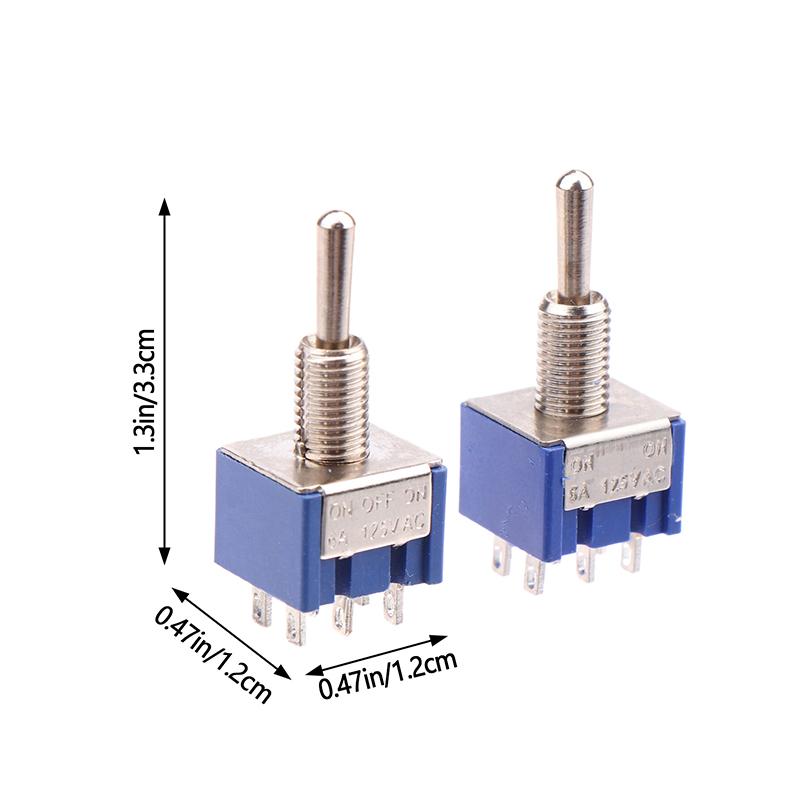 Mini Toggle Switch 3 Position 2 Position 3-Pin 6-Pin ON OFF ON DPDT DPST 6A 125VAC 3A 250VAC Latching Flat Handle For Car