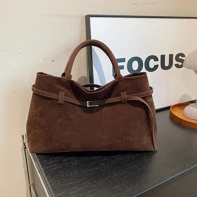 Buckle Decorative Design Solid Faux Suede Handbag Large Capacity Hasp Casual Tote Bags Premium Durable Quality