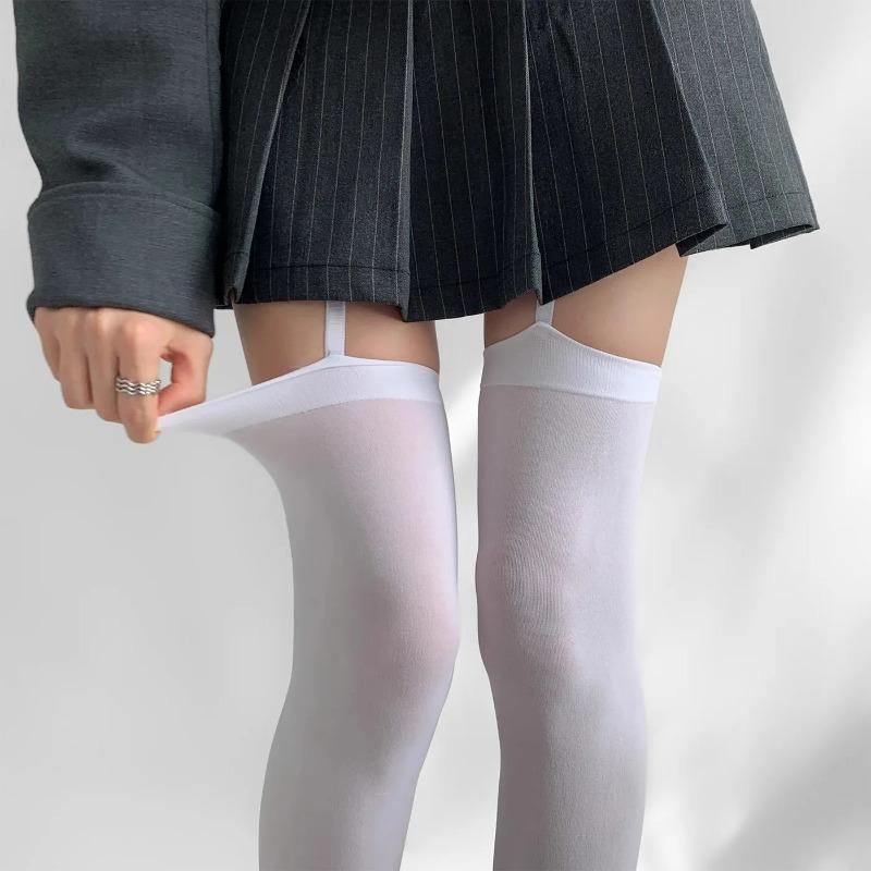 Y2K Lolita Jk Black White Women Pantyhose Sexy Thigh High Nylon Stockings Breathable Punk Gothic Cross Suspender Over Knee Socks