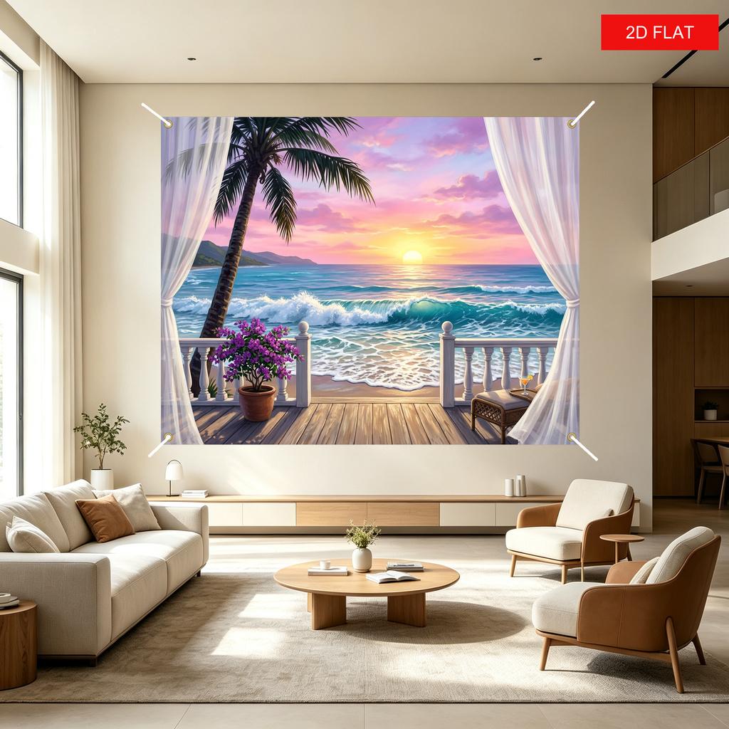 1Pcs Tropical Beach Sunset Sea Decoration Background Winter Backdrop Decorations For Photo Studio Photo Booth Christams Party