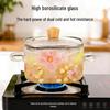 Retro Floral High-Temperature Resistant Borosilicate Glass Stew Pot with Lid, Double Ears, Explosion-Proof Design