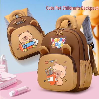 Cute Capybara Print Backpack for Kindergarten: Large, Medium, Small Sizes