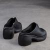 Johnature Pantoufles à bout ouvert et semelle épaisse en cuir véritable, sandales rétro, chaussures confortables et décontractées pour femmes