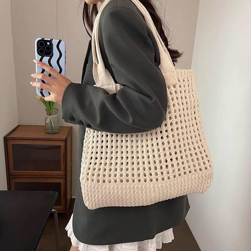 Handmade Woven Heart Tote Bag - Large Capacity Casual Beach Shoulder Bag