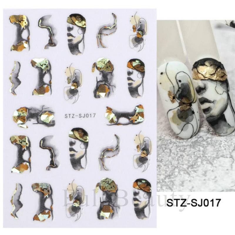 Cotton Flowers Transfer Decals 3D Nail Stickers Gold Leaf Nail Adhesive Sliders Nail Manicure Decorations