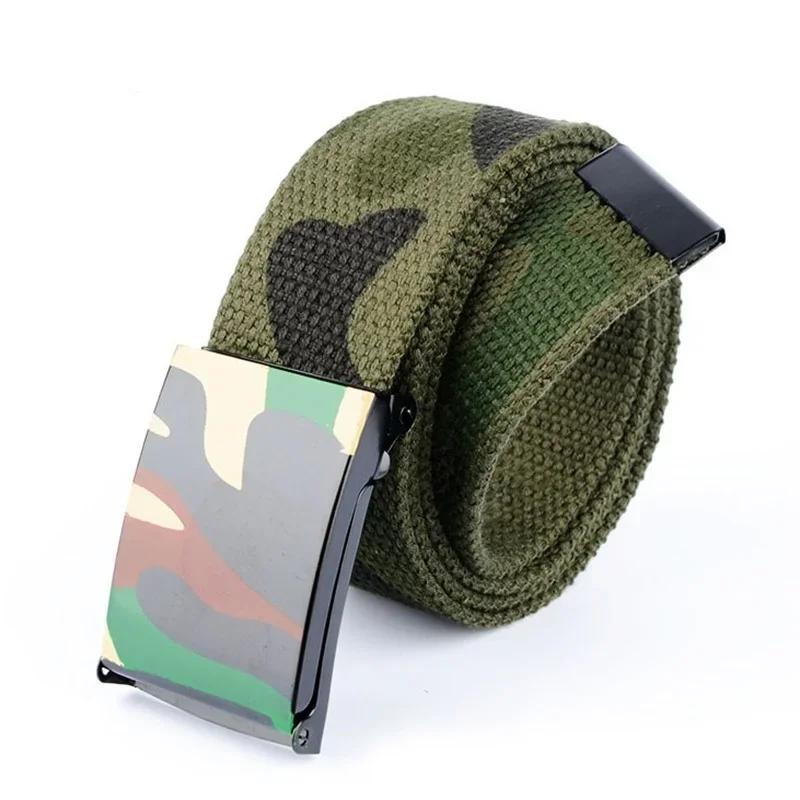 1 Pcs Cotton Canvas Buckle Belt Brand New Graffiti Camouflage Men Boys Unisex Solid Color Webbing