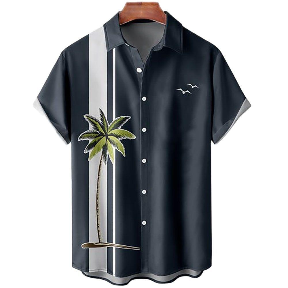 

European And American Independent Station Men S Shirt 3D Digital Printing Hawaiian Wide Stripe Casual Short Sleeve Top S