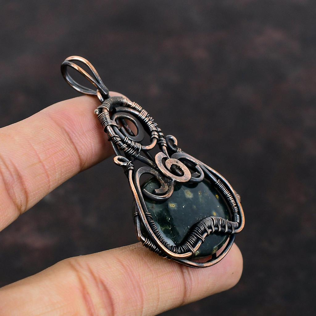 Ocean Jasper Pendant Copper Wire Wrapped Pendant Ocean Jasper Jewelry Handmade Gemstone Pendant Gift For Mother Unique Copper Design Jewelry