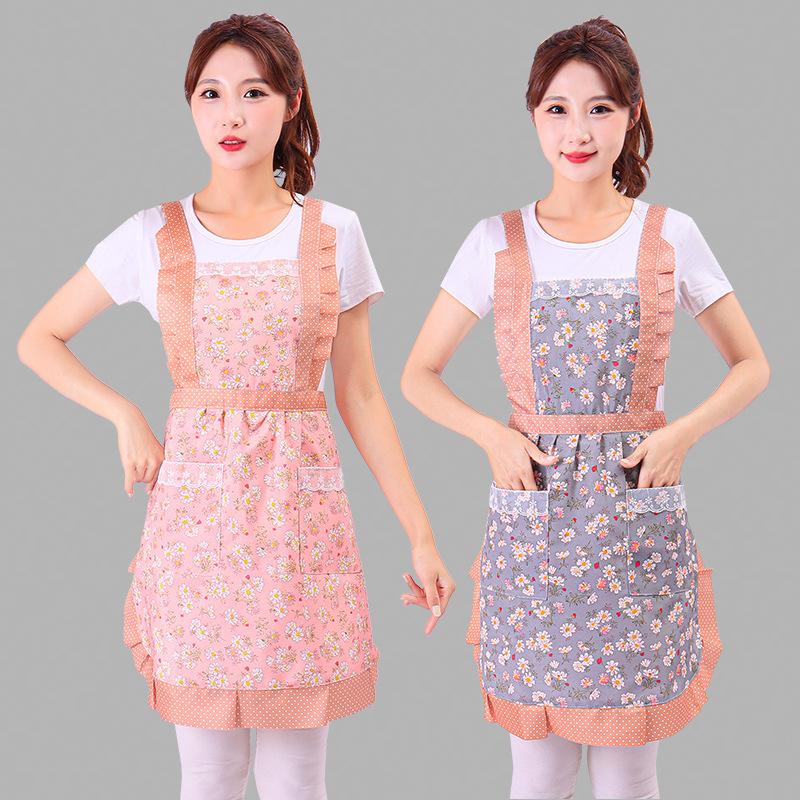 New Cute Floral Apron Breathable Home Kitchen Cooking Can Wipe Hands Waist Thickened Wear-resistant Work Clothes