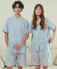 [Pink Zone] Unisex Blaine Stripe Blue Short-Sleeve Collar Pajama Set [Shipped from Korea] 100% Authentic