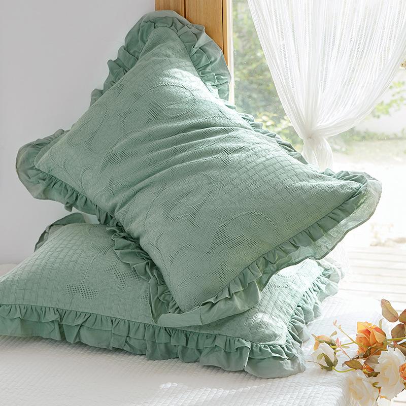 45x75cm Solid Color Cotton Pillowcase Adult Home Double-layer Lotus Leaf Lace Pillow Core Cover Enlarge Widen Fix The Non Displaced Pillow Covers