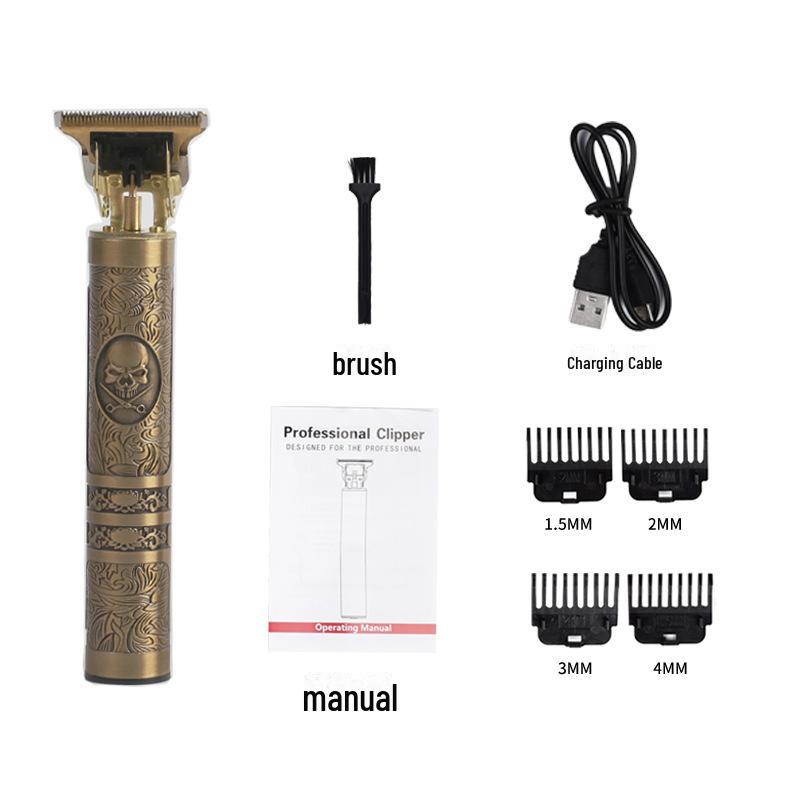 

Rechargeable Zinc Alloy Engraving T9 Electric Hair Clipper YYT-010 USB skull head