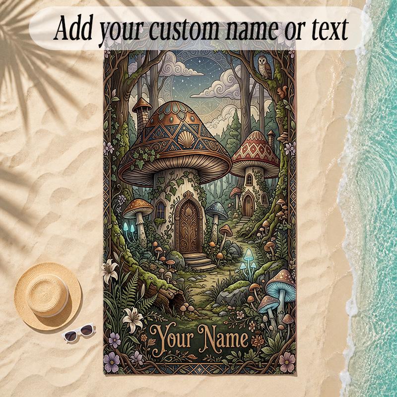 Forest Theme Soft Beach Towel Personalized Custom Name Text Towel Portable for Beach Pool Travel