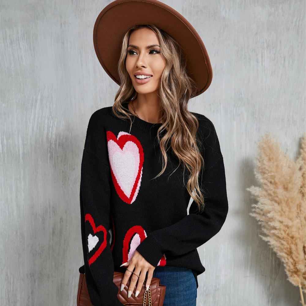 

Весна 2025 Новый женский свитер Свитер День святого Валентина Любовь Персиковый Большой размер Свитер Вязаный свитер Женский XL чёрный
