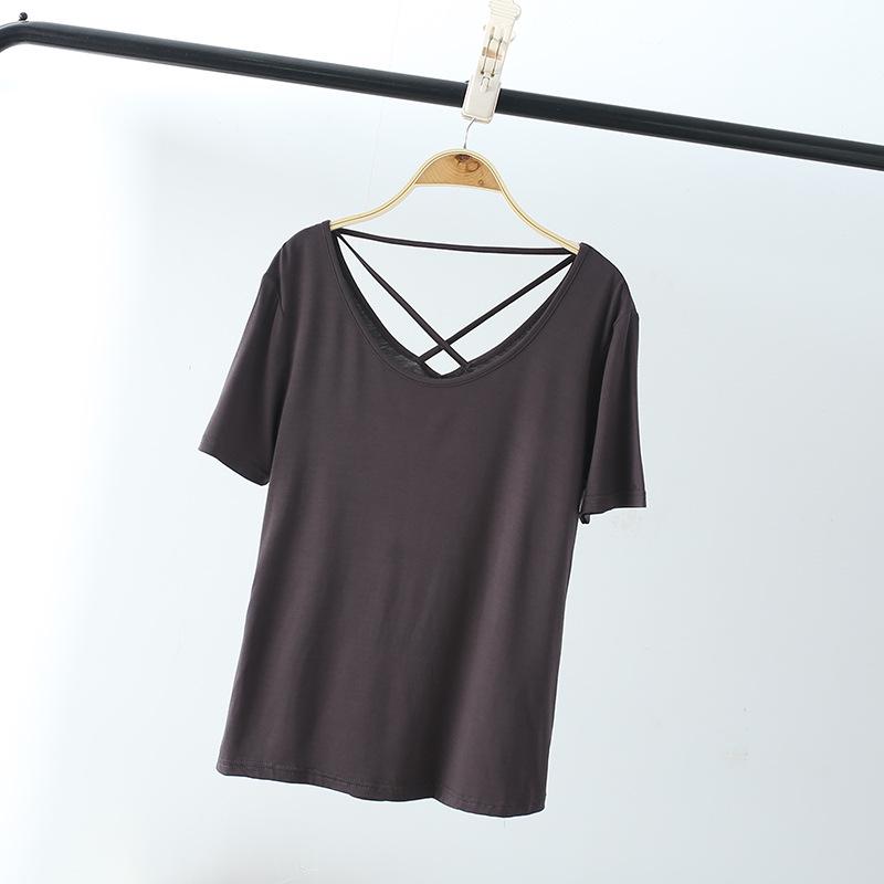 Modal Base Shirt Damen Lässiges Dünnes Sommer Rückenfreies T-Shirt Slim Fit Rundhals Kurzarm T-Shirt
