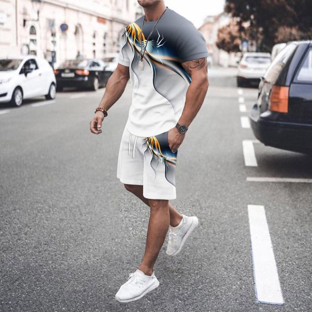 Summer 3D Print Casual Gradient Suit Shirt  Shorts Streetwear Shirt Holiday Two Piece Suit
