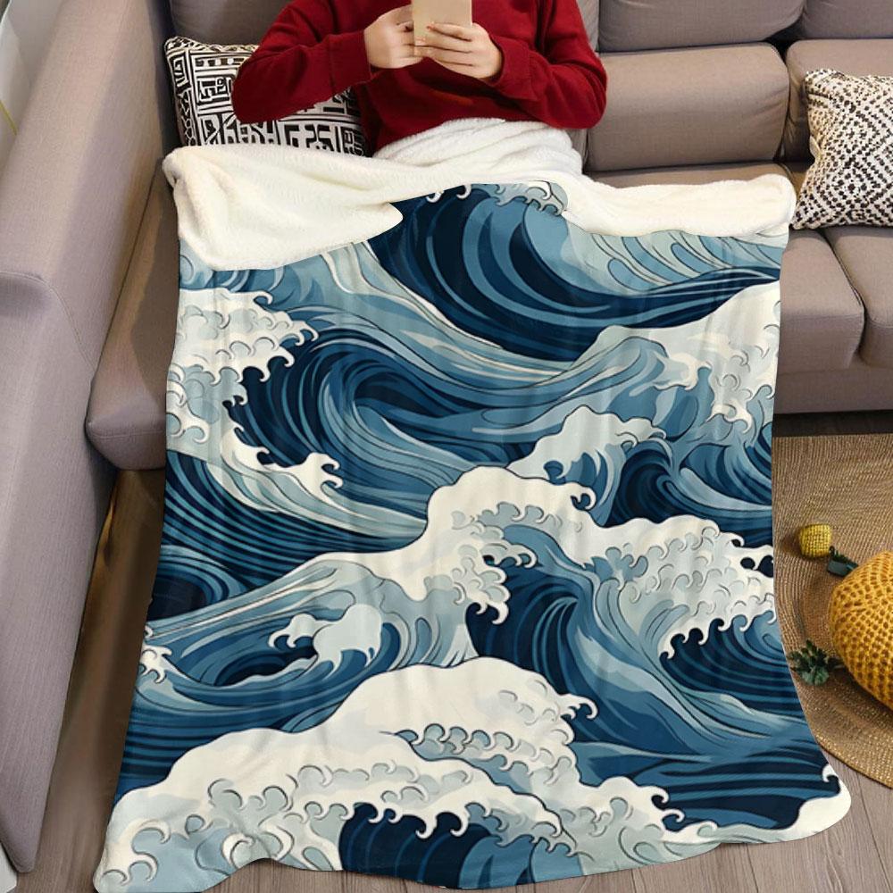 Golven & Wolken Flanellen Deken Warm Zacht Halloween Kerstmis Bank Warm Gezellig Decoratief Decor Cadeau voor Elk Seizoen
