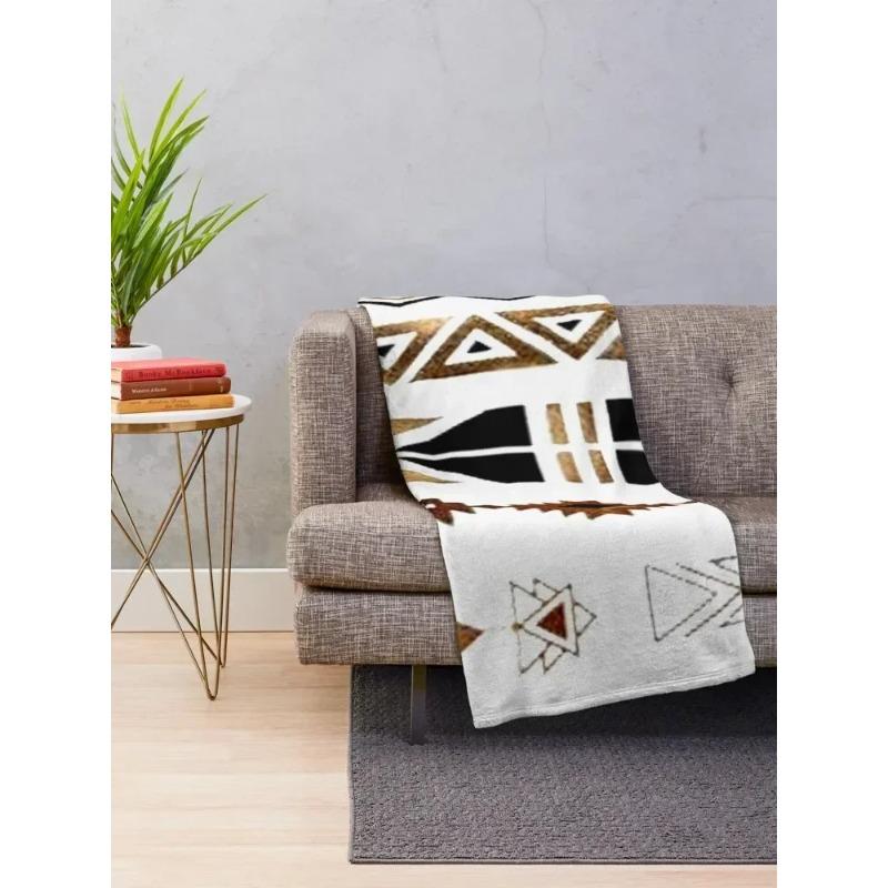 Tribal Aztec Gold and Black Design Throw Blanket Multi-Purpose Quilt Hairy Flannels Blankets