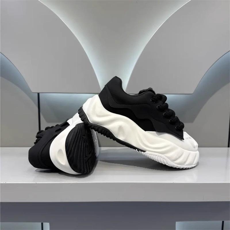 Fashion Color Matching Casual Sneakers Mens Soft Leather Splicing Heightened Platform Casual Shoes Fashion Versatile Platform Sneakers