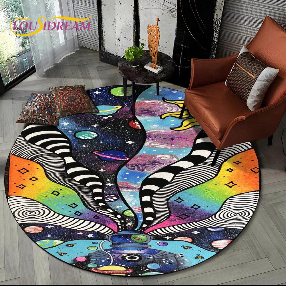 3D Astronaut Space Cartoon Round Area Rug,Carpet Rug for Living Room Children's Bedroom Sofa Playroom Decor,Non-slip Floor Mat