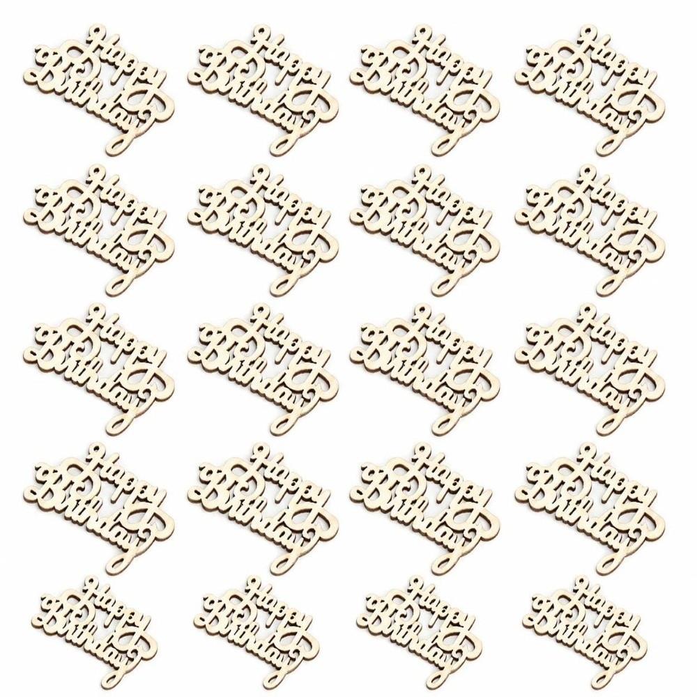 20pcs Unfinished Wooden Ornaments Mini Size Wooden Party Prop Wood Cutout Words For Birthday Party