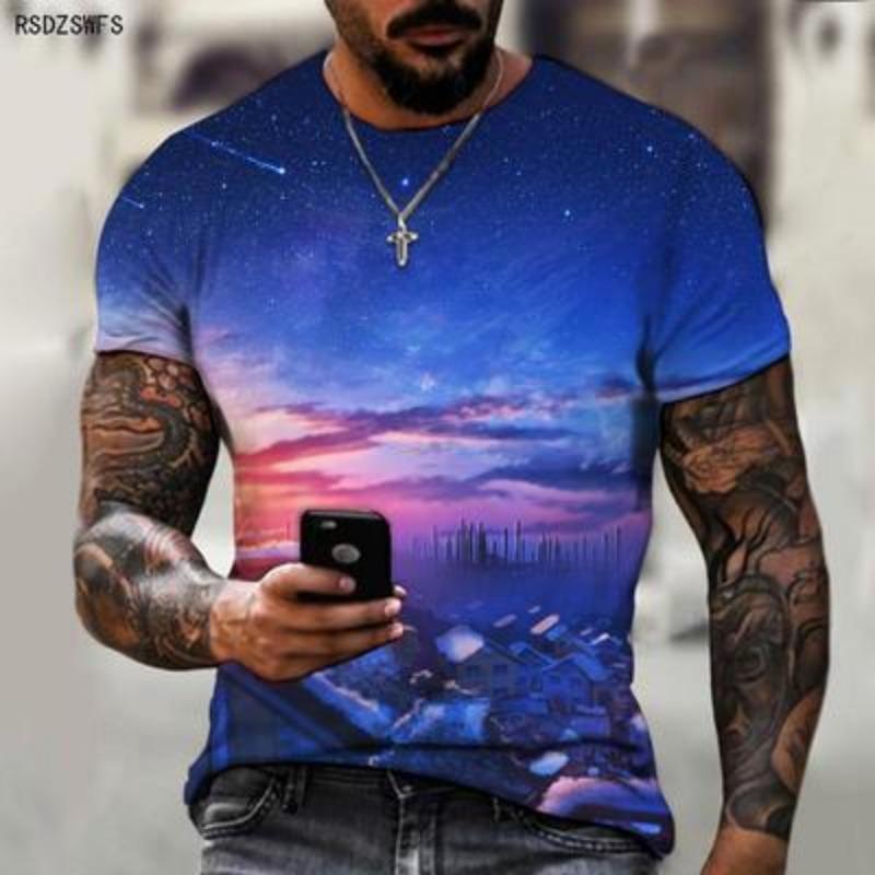 Herr 3D-tryckt kortärmad T-shirt Casual Sportmode Sommar Utomhus T-shirt