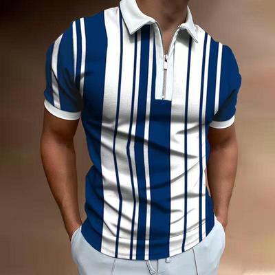 3D Striped Men's Casual Zipper Short-sleeved T-shirt POLO Shirt